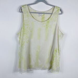Coldwater Creek Plus Size 1X 18 Chiffon Layered Sleeveless Tank Top Green Cream